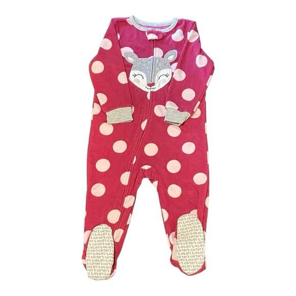 Carter’s Cozy Footie Baby Deer Polka Dot Jammies 24 mths - Picture 2 of 5